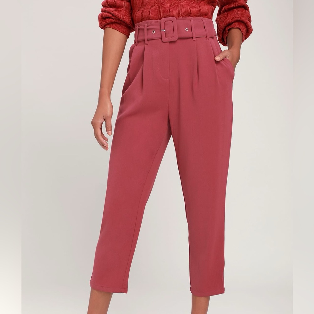 Dusty rose belted trousers